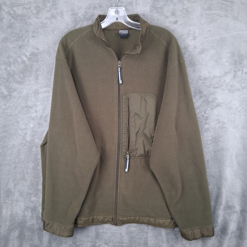 Vintage Nike Fleece Jacket Mens XL Green Full Zip Y2K Gorpcore Pocket Olive